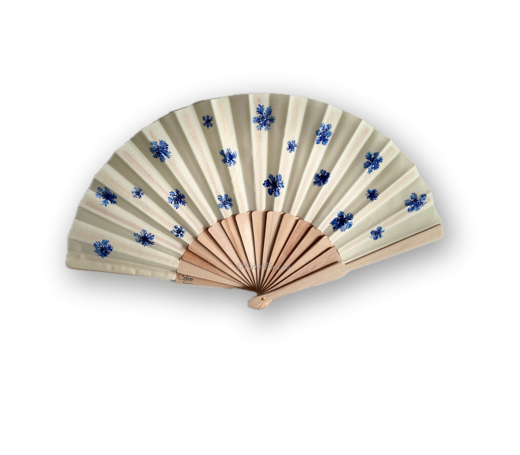 Blue flowers Hand Painted Fan